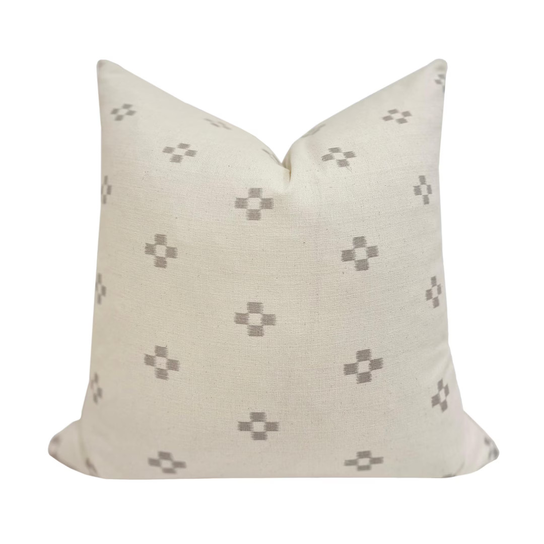 AUDREY TAUPE || Chiang Mia Pillow Cover, Cream With Taupe Squares, Earthy Neutral Beige, Farmhous... | Etsy (US)