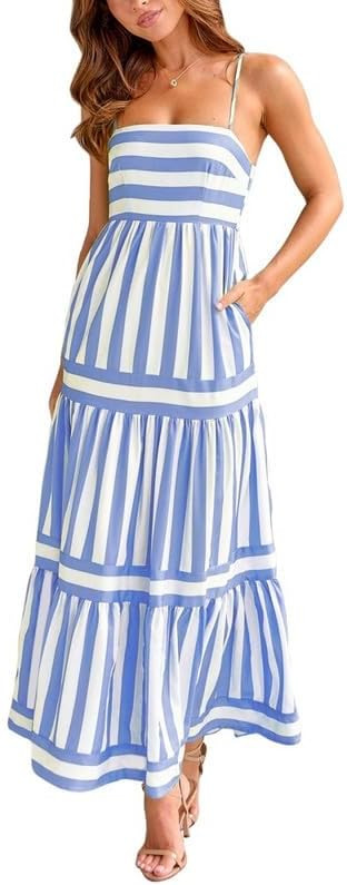 Women Graphic Maxi Cami Dress Spaghetti Strap Floral Boho Long Dress Flowy Summer Holiday Beach D... | Amazon (US)