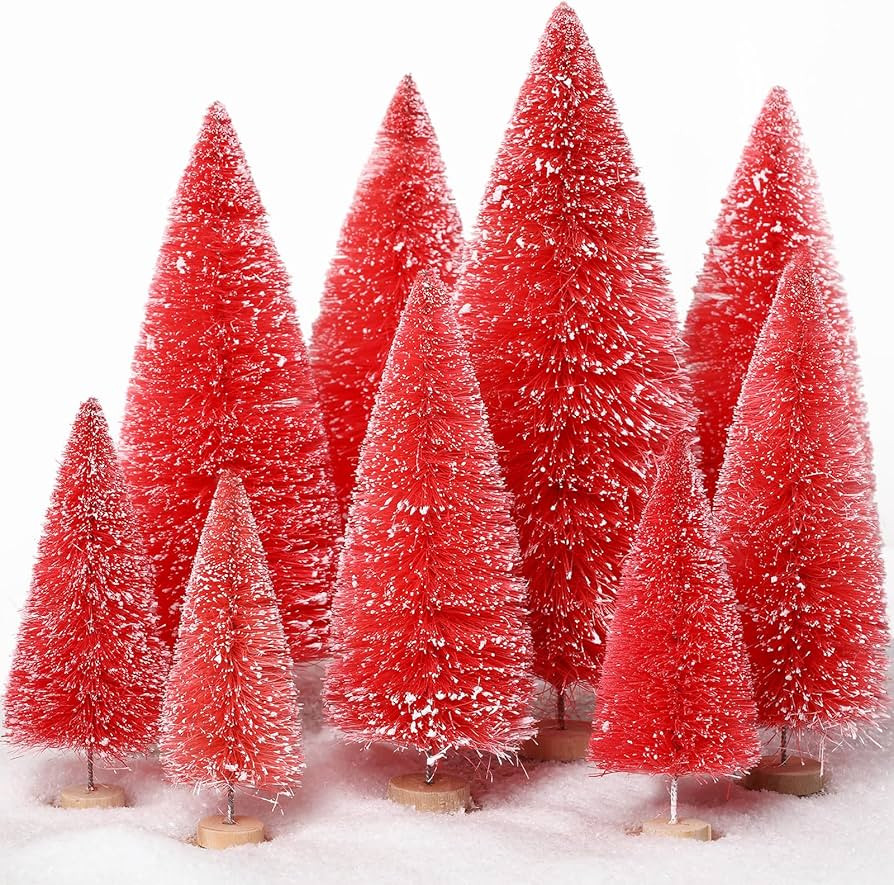 Zeyune 9 Pcs Mini Christmas Trees Miniature Artificial Christmas Tree Sisal Snow Tree Wooden Base... | Amazon (US)