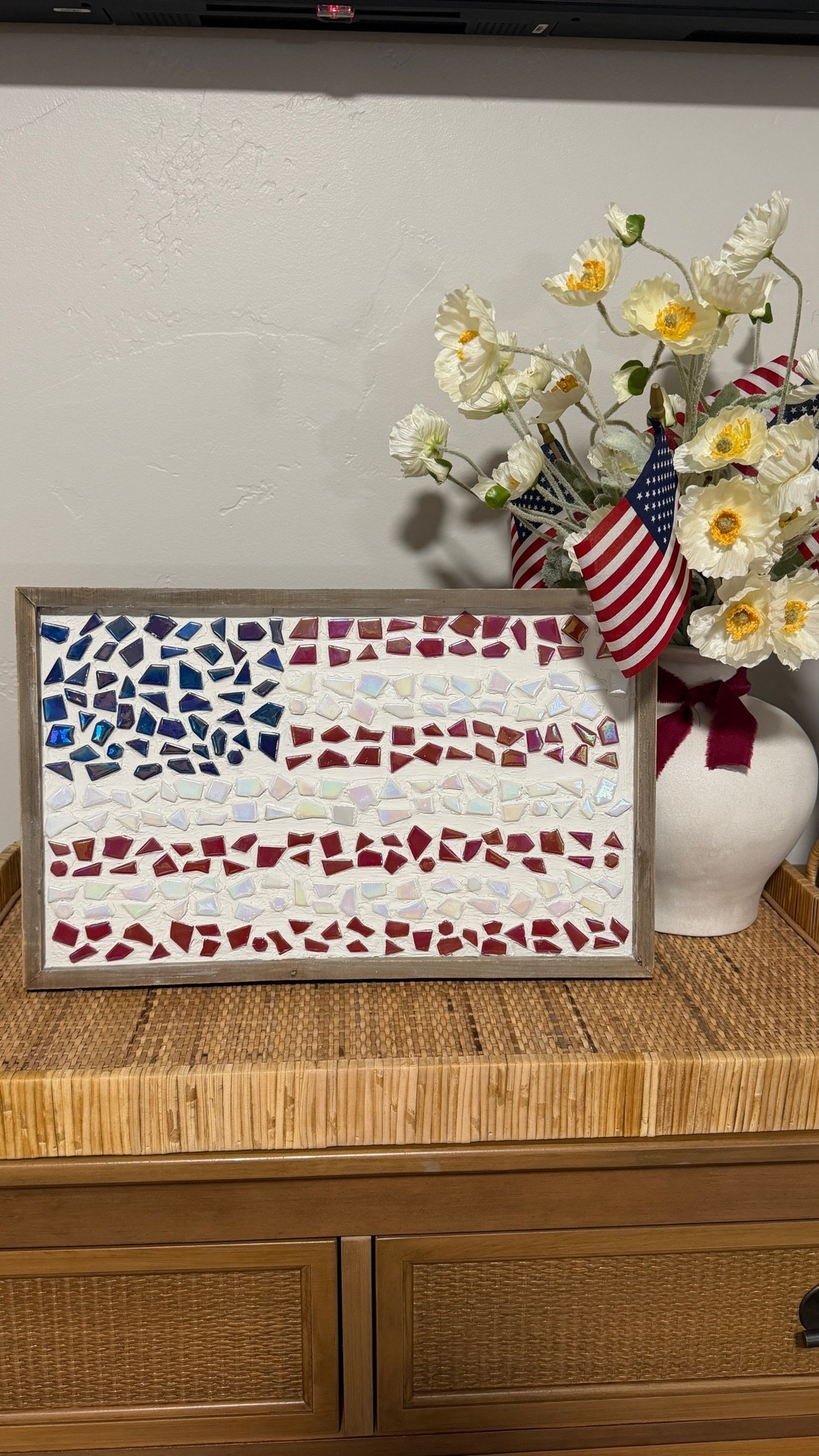 Framed mosaic art flag for a girls night craft ❤️🤍💙

#LTKmomlife #LTKSeasonal #LTKHome