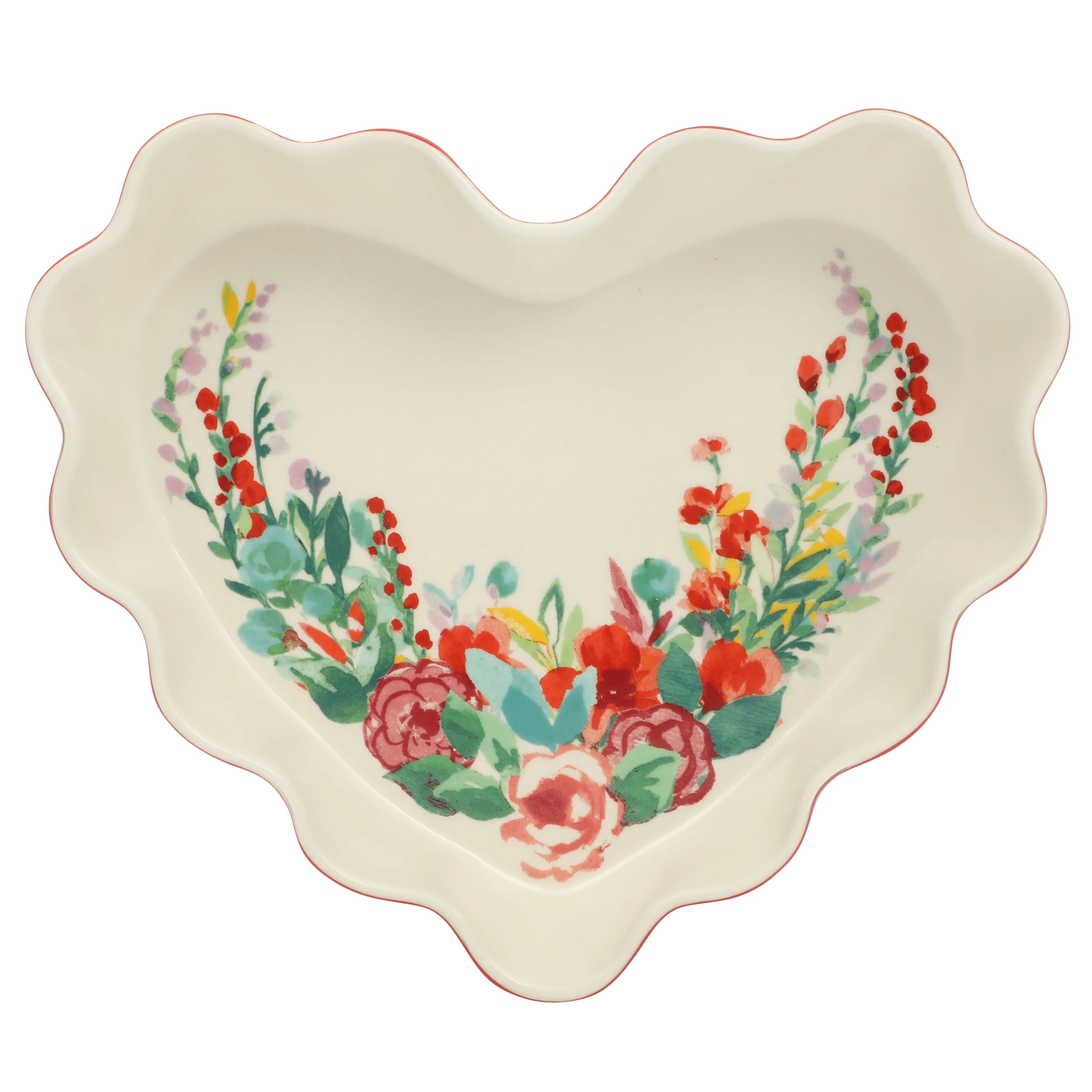 The Pioneer Woman Heart Ruffle 10.2-inch Red Ceramic Pie Pan - Walmart.com | Walmart (US)