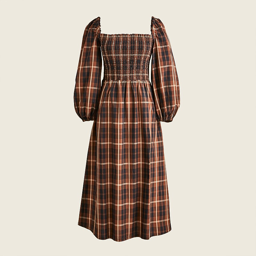Smocked puff-sleeve dress in Friday plaid | J. Crew US