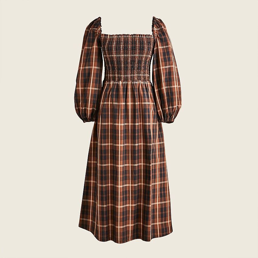 Smocked puff-sleeve dress in Friday plaid | J.Crew US