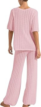 Imily Bela Women's Summer 2 Piece Swimsuit Cover up Crochet Knit Cardigan Tops Long Pants Set Bat... | Amazon (US)