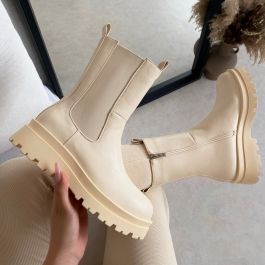 Lex Cream Stretch Insert Chunky Ankle Boots | Simmi Shoes