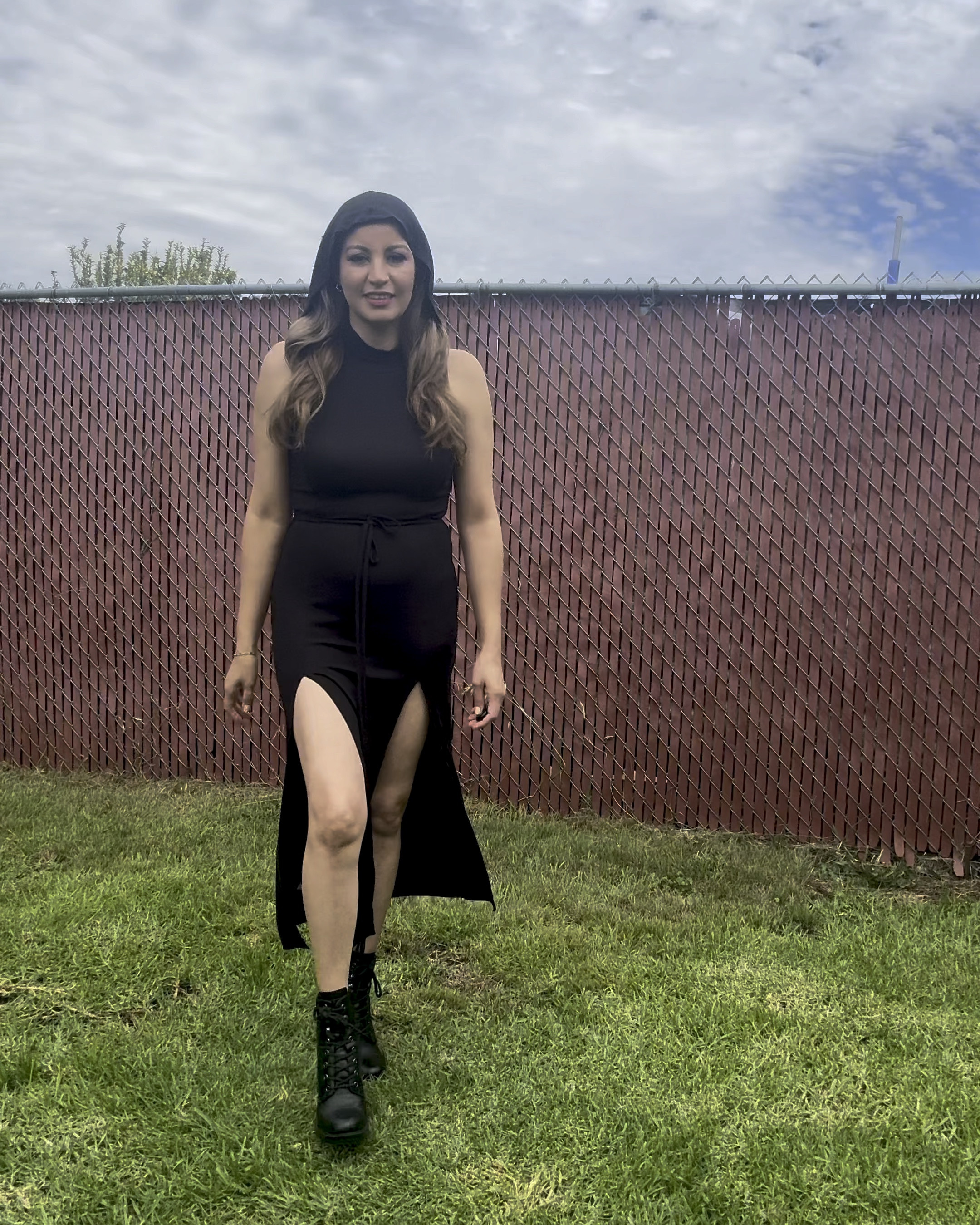 Ribbed Hooded High Neck Sleeveless Cut Out Tie Back Split 2-Piece Midi Casual Dress
Color:Black
Size/M

#LTKVideo #LTKStyleTip #LTKSeasonal