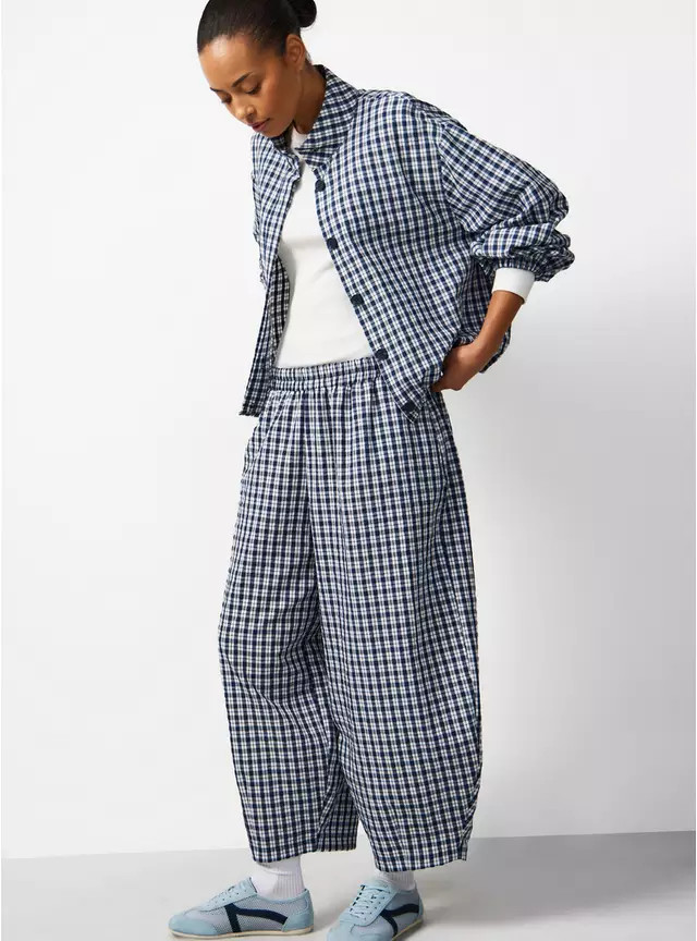 Buy Navy Checked Barrel Trousers 10 | Co-ords | Tu | Tu Clothing