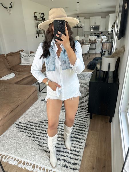 Vest — small (exact one tagged, I just cut mine!)
Button Down — medium
Shorts — 26

Western outfit | all white summer outfit | country concert outfit | brunch outfit | Nashville outfit ideas for the bride

#LTKstyletip #LTKunder100 #LTKunder50