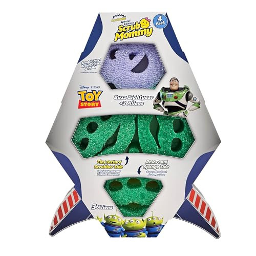 Scrub Daddy Scrub Mommy Toy Story Rocket Ship FlexTexture + ResoFoam Cleaning Sponges - Non-Scratch Sponges for Everyday Cleaning - Kitchen, Bathroom & Outdoor - Kitchen Sponges for Dishes (4 Count) | Amazon (US)
