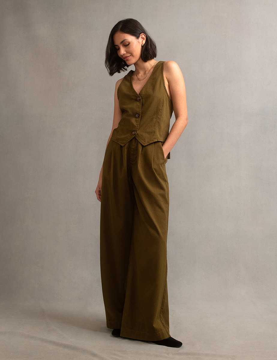 Khaki Green Relaxed Tailored Twill Trousers | Nobody's Child