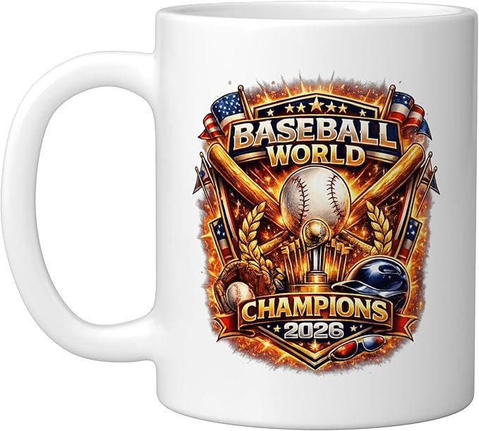 Baseball World Champions 2026 Vintage Style Graphic Ceramic Mug, White | Amazon (US)