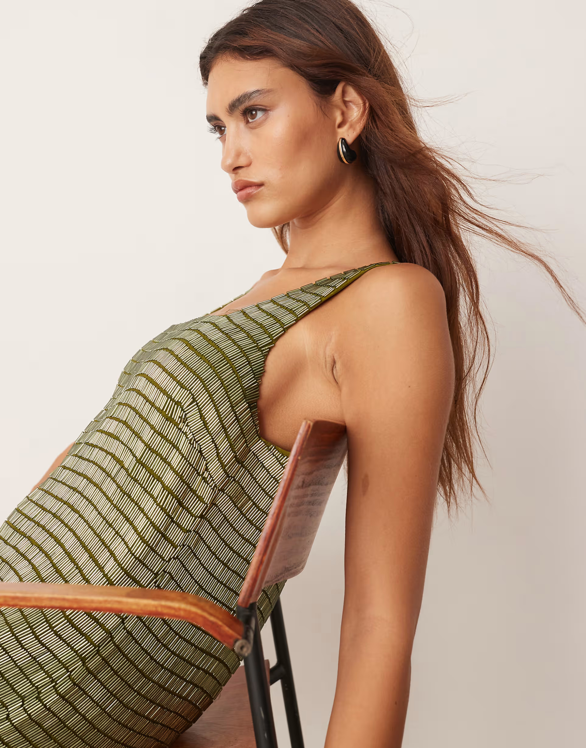 ARRANGE embellished beaded square neck mini shift dress in olive | ASOS (Global)