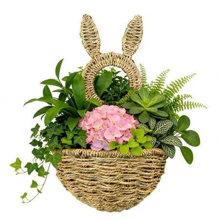 Taotanxi Bunny Basket Hanging Wall Pocket Spring Decor, Hand Woven Wicker Easter Bunny Basket Wall Pocket, for Front Door Decorations Indoor or Outdoor | Walmart (US)