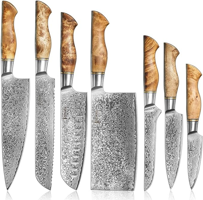 SENKEN 7-Piece Damascus Kitchen Knife Set - Dynasty Collection - 67-Layer Japanese VG10 Steel wit... | Amazon (US)
