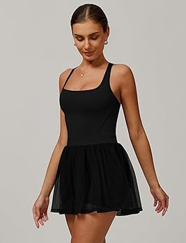 Womens Tennis Golf Dress with Built-in Bra Shorts Backless Square Neck Mini Puffy Skirt Athletic ... | Amazon (US)