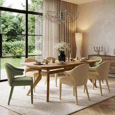 Extendable Dining Table Set with 6 Two-Tone Upholstered Armrest Chairs 4 Khaki + 2 Green, Rectangular Wood Grain Kitchen Dining Set-Panipeachy | Target