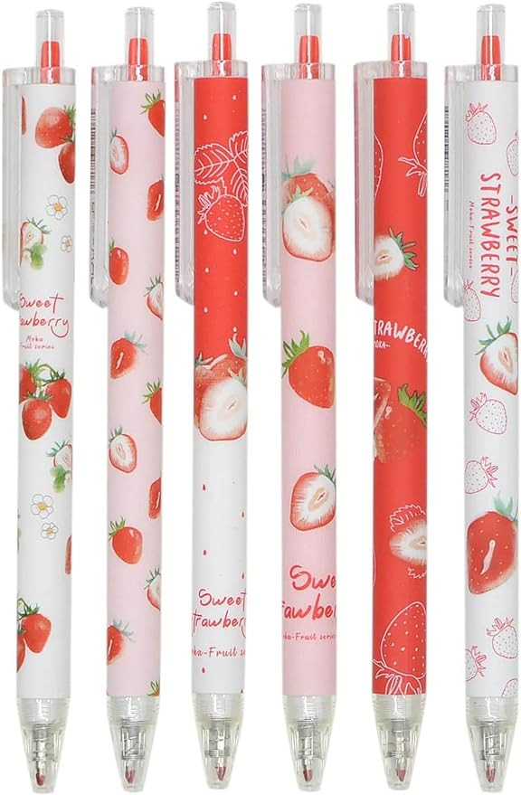 YYaaloa 12pcs Cute Strawberry Gel Pens - Black, Retractable, 0.5mm, Nice Gifts for Kids, Girls & ... | Amazon (US)