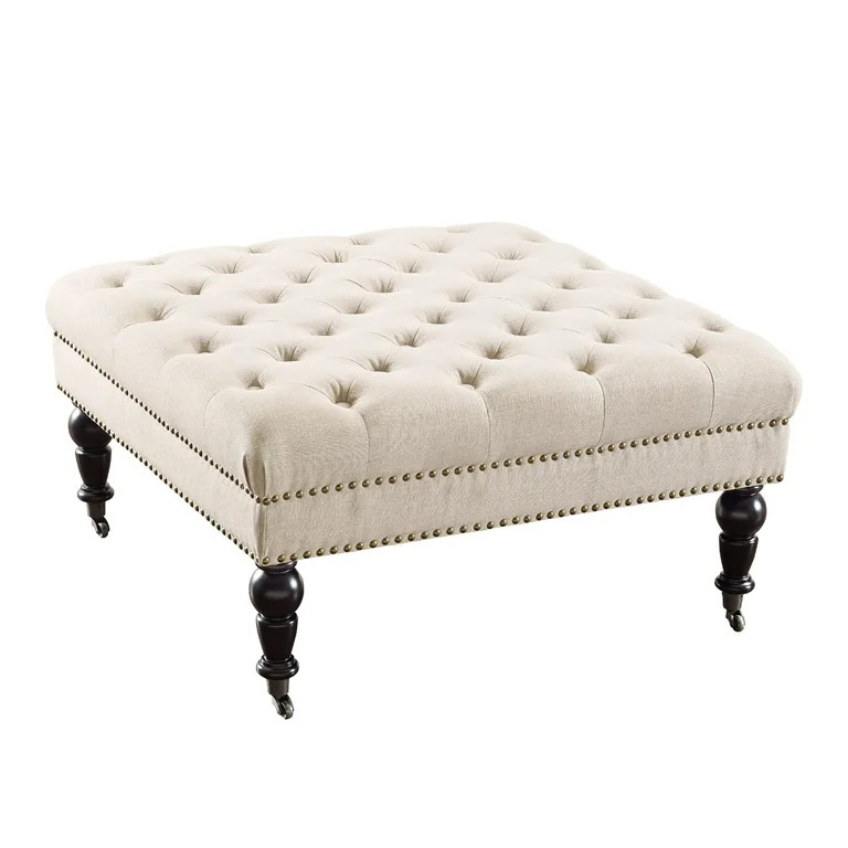 Linon Isabelle Linen Square Tufted Ottoman, Natural | Walmart (US)