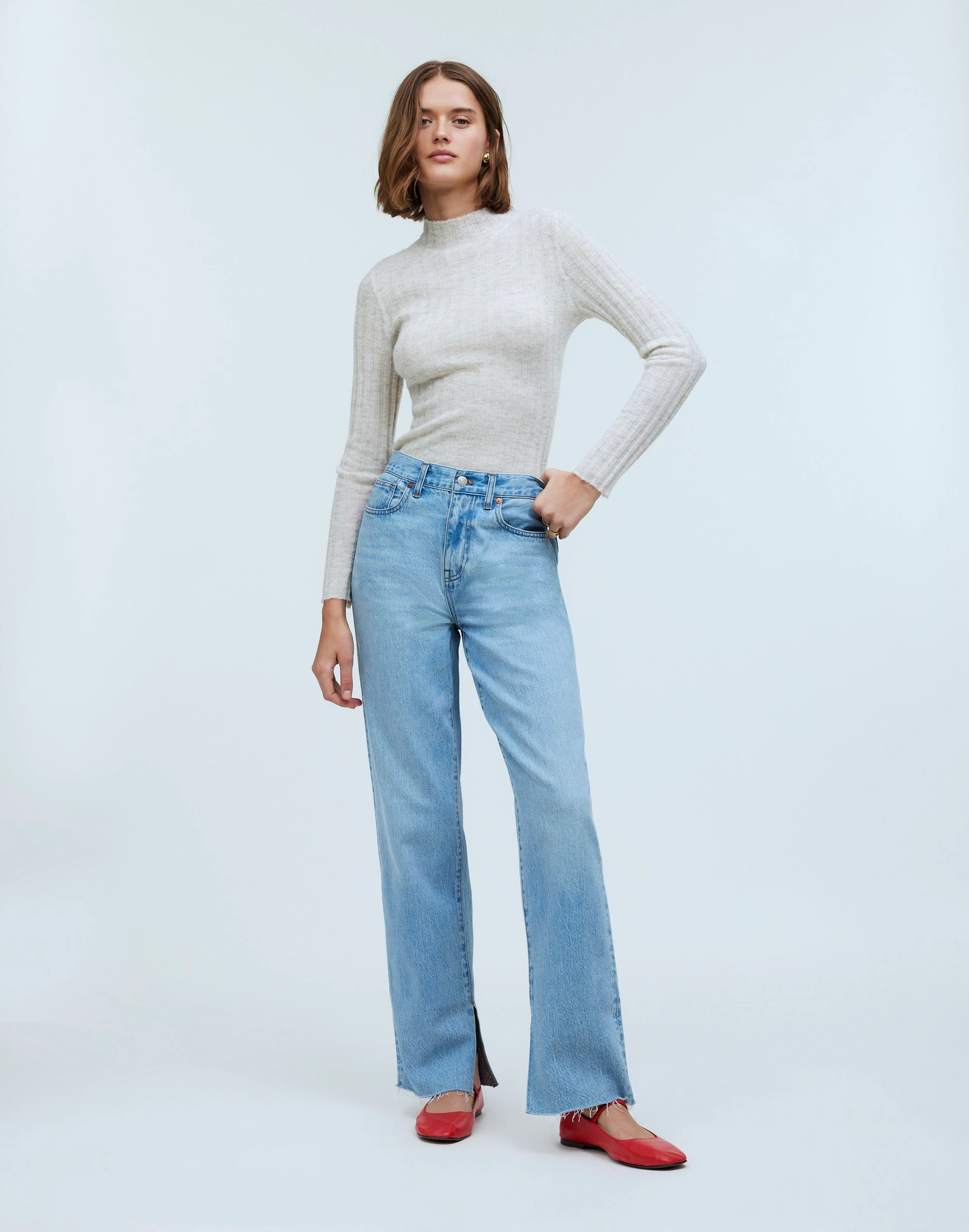 Petite Baggy Straight Jeans in Seebald Wash: Raw-Hem Edition | Madewell