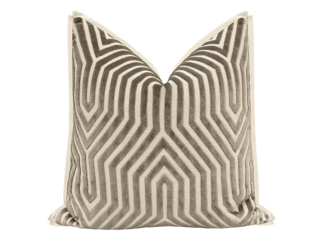 Schumacher Vanderbilt Velvet // Dove With Butterfly Flange Pillow | Designer Fabric | Geometrical... | Etsy (US)