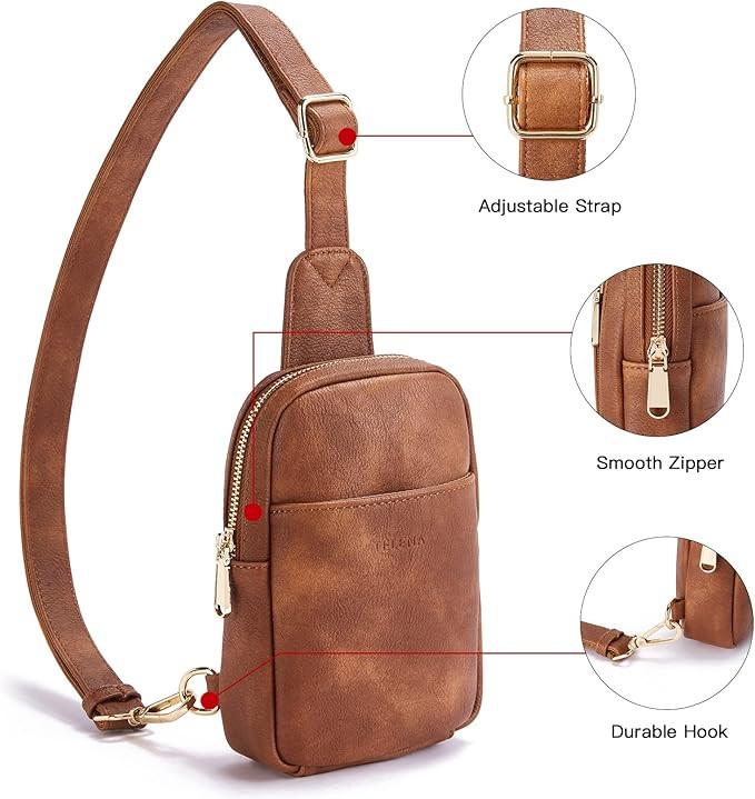 Telena Small Sling Bag for Women Leather Crossbody Fanny Packs Chest Bag for Women | Amazon (US)