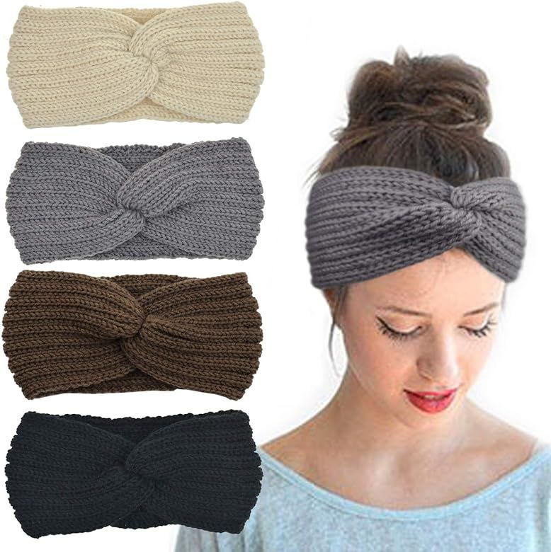 Crochet Turban Headband for Women Warm Bulky Crocheted Headwrap | Amazon (US)