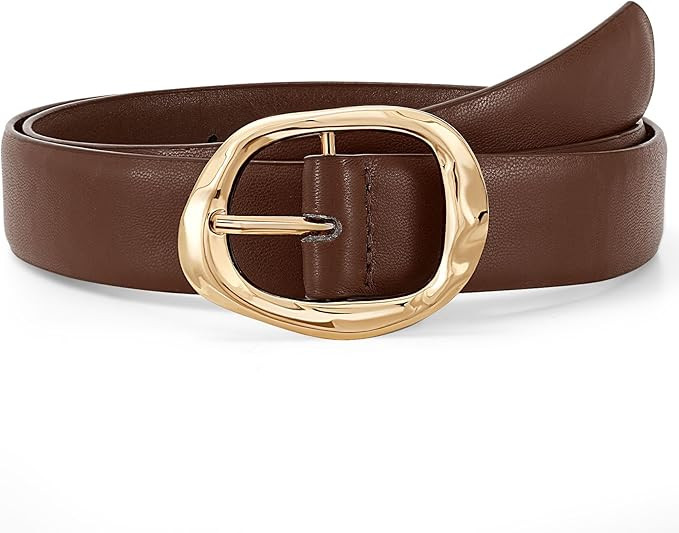 Women Leather Belt for Jeans Pants Ladies Casual Waist Belt Fashion Women Belt with Gold Buckle | Amazon (US)
