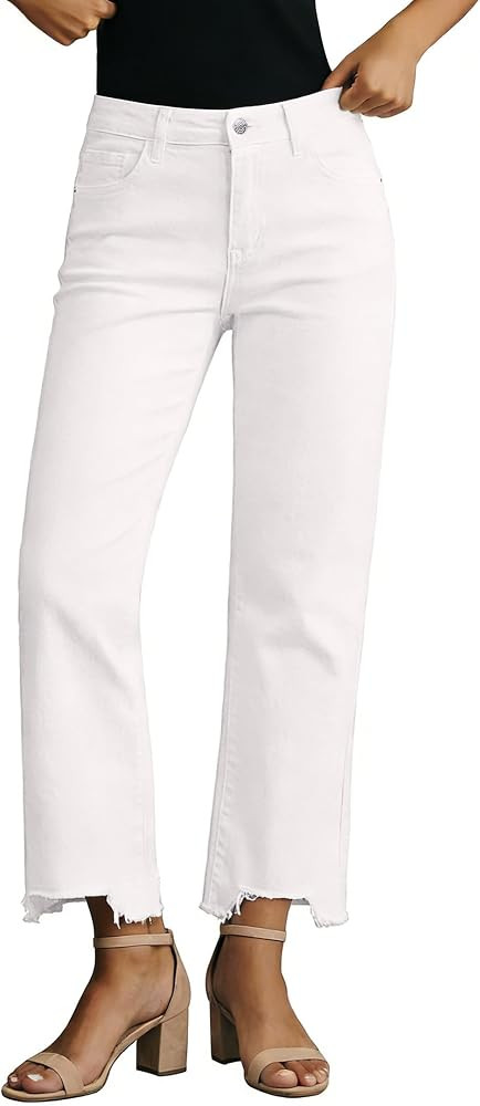 luvamia Straight Leg Jeans for Women Cropped Trendy Mid Rise Baggy Loose Distressed Casual Raw He... | Amazon (US)