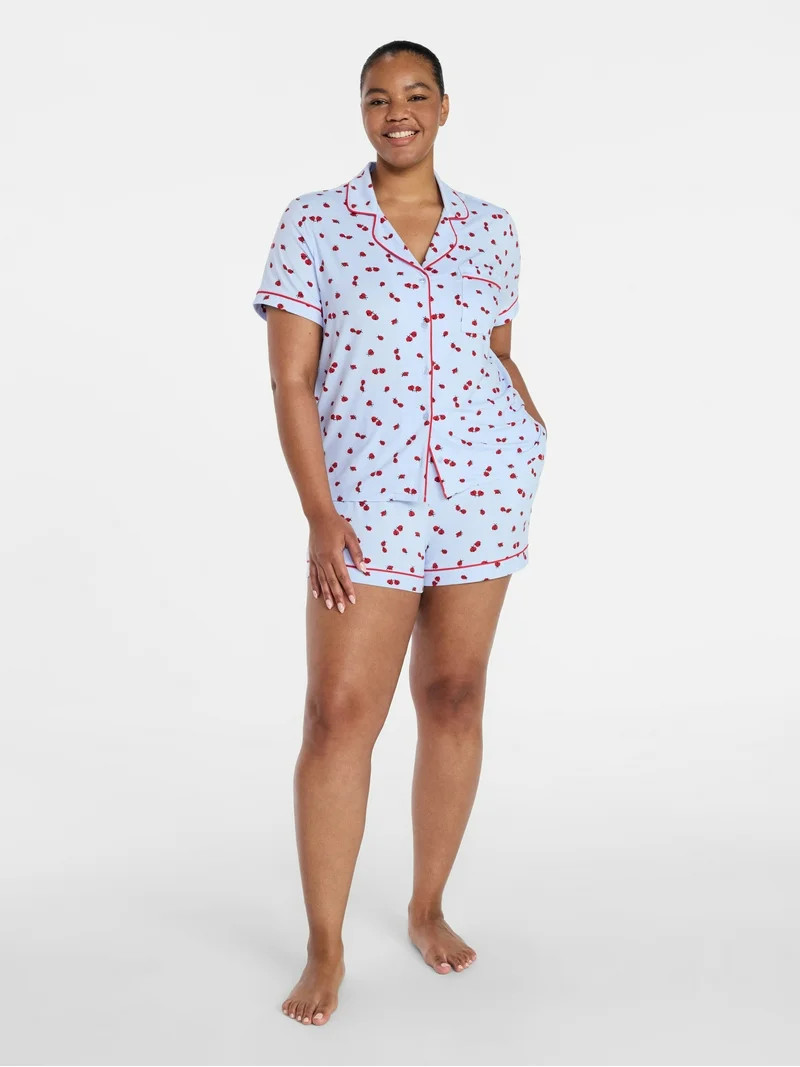 Joyspun Women's Dreamy Soft Collection Notch Top and Shorts Pajama Set, 2-Piece, Sizes XS-3X | Walmart (US)