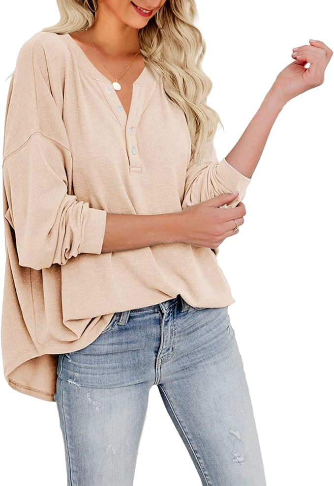 Tutorutor Womens Oversized Long Sleeve Sweatshirts Hoodies Pullover Tops Fashion V Neck Button Do... | Amazon (US)