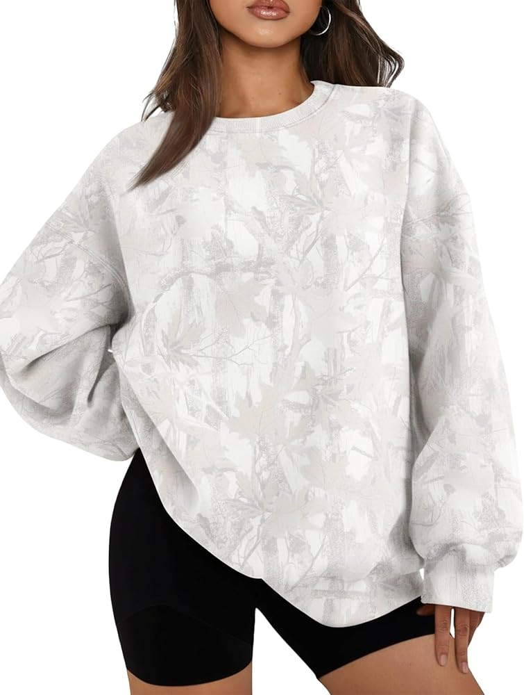Women Oversized Camo Sweatshirts Fall Camouflage Maple Leaf Graphic Crew Neck Long Sleeve Pullove... | Amazon (US)