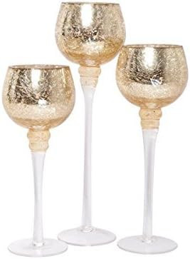 Hosley Set of 3 Crackle Gold Glass Tealight Holders 9 Inches 10 Inches and 12 Inches High Ideal f... | Amazon (US)