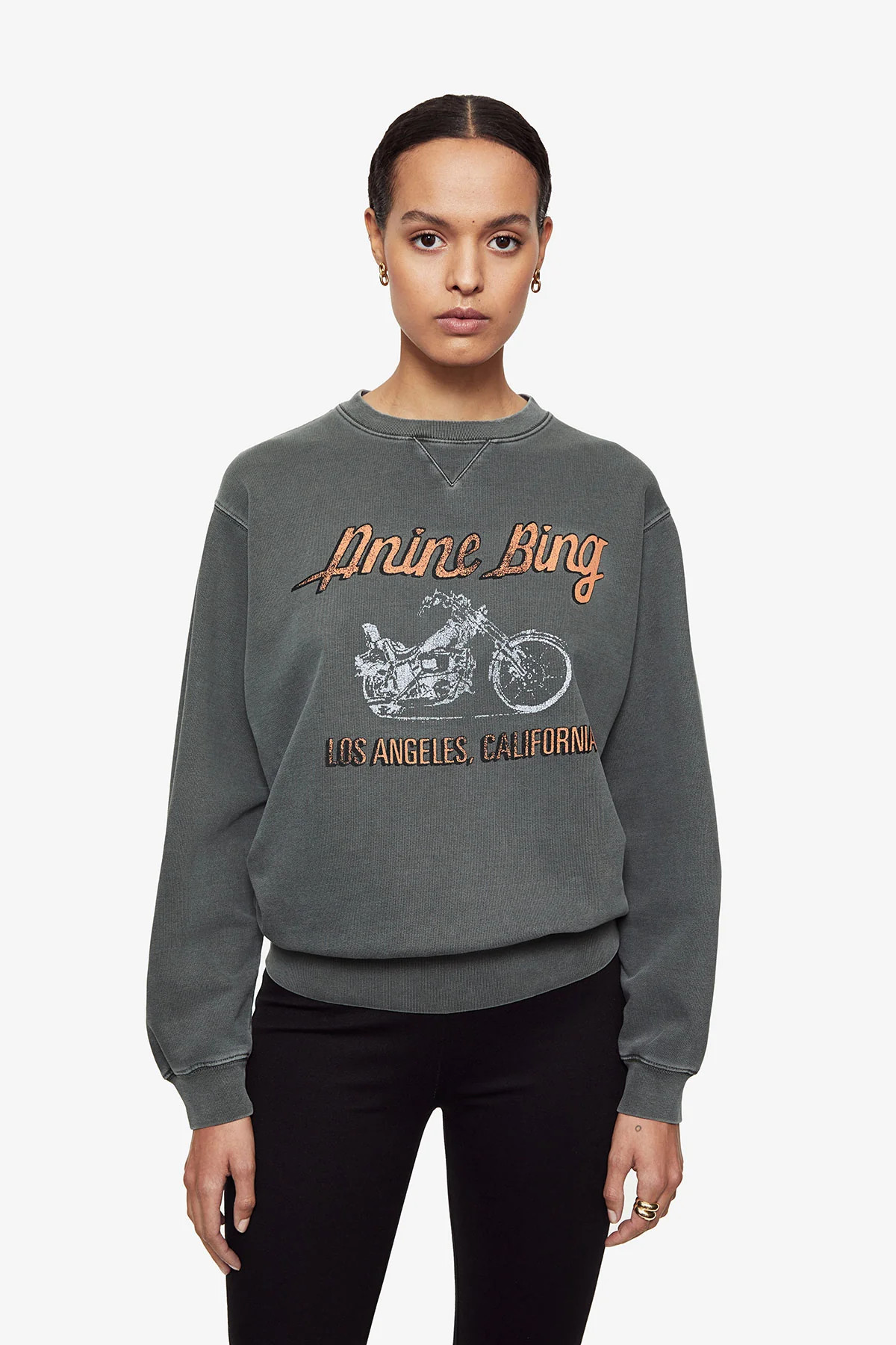 ANINE BING Ramona Sweatshirt Motorcycle in Charcoal | Anine Bing