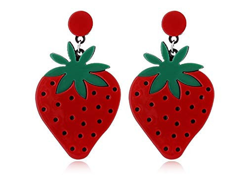 ASKANA Fashion Women`s Acrylic Summer Red Strawberry Berry Dangle Statement Earrings | Amazon (US)