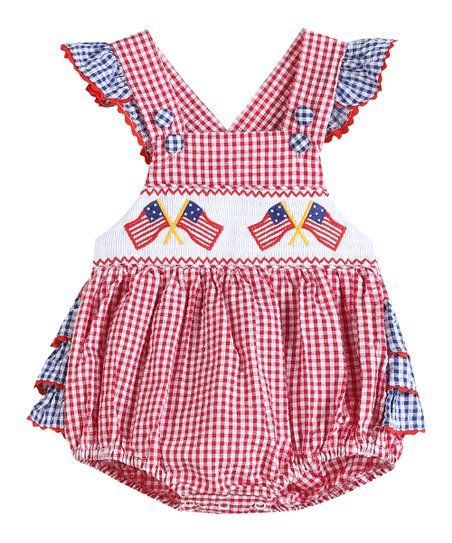 Red & Blue Gingham American Flag Smocked Ruffle Bodysuit - Infant & Toddler | Zulily