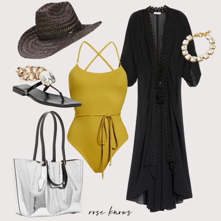 I love mixing gold and silver!  This suit looks so flattering and I love the loose chic black caftan on top! Add blinged sandals and bracelet, my fav hat under $50 

#LTKswim #LTKunder50 #LTKSeasonal