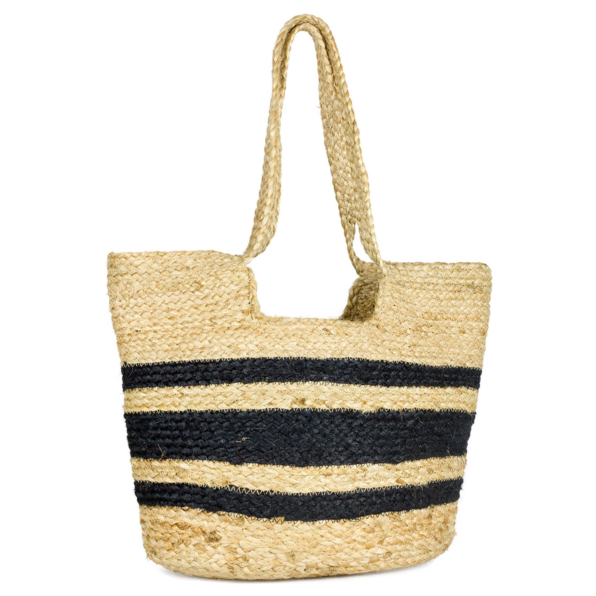 Women's Striped Woven Jute Beach Tote Bag with Double Handle | Walmart (US)