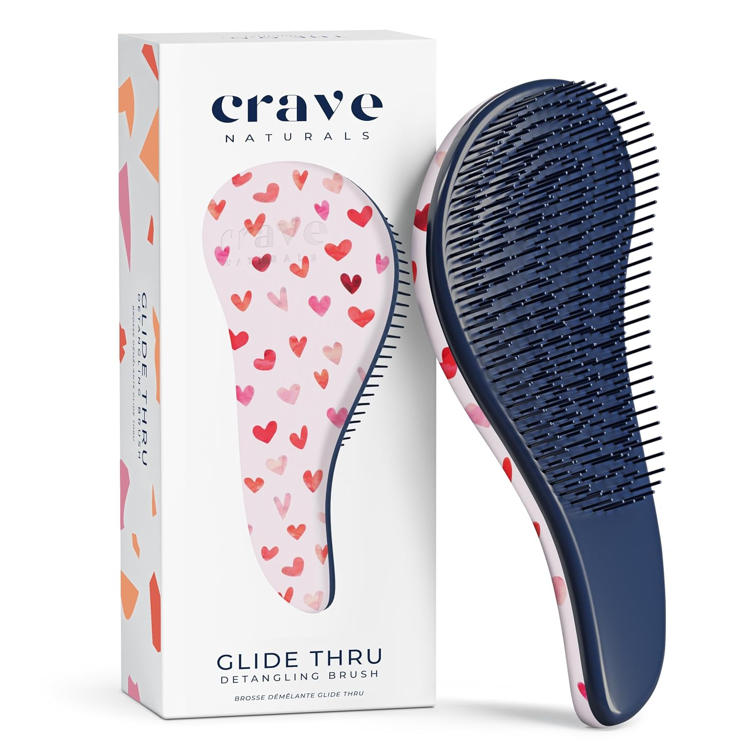 Crave Naturals Glide Thru Hair Brush - Detangler Brush for Curly, Straight, Wet or Dry Hair - Gentle Detangling Brusheses for Adults, Kids, Toddlers - Hair Accessories for Women, 7.5"x3" - Pink Hearts | Amazon (US)