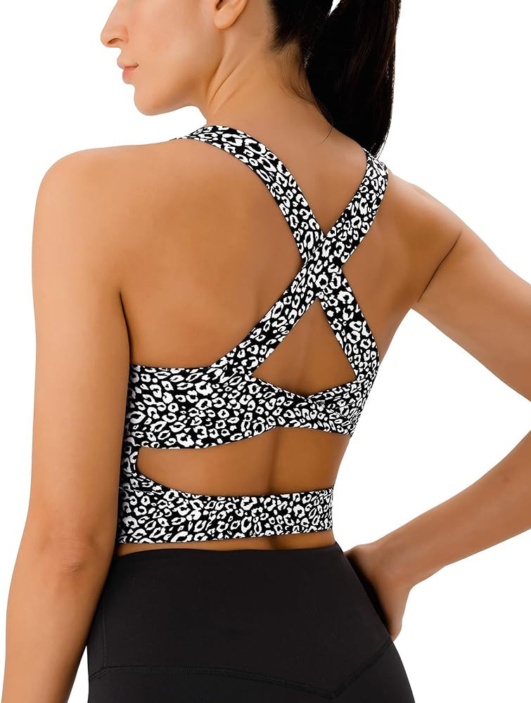 Sports Bras for Women Criss-Cross Back Padded Workout Tank Tops Medium Support Crop Tops for Wome... | Amazon (US)