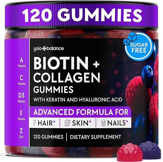 Biotin Gummies 10000mcg for Hair Growth Support - Sugar Free Multi Collagen with Keratin, Silica ... | Amazon (US)