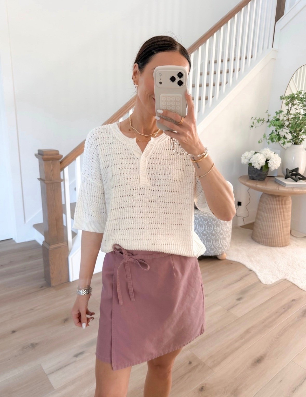 This lightweight knit with this little wrap style skirt is such a cute combo for spring, easy, flattering, and perfect for everyday plans.

Fits TTS, size M top, size 2 skirt

spring outfit, casual chic, knit top, mini skirt outfit, everyday style, effortless outfit, neutral style, warm weather outfits, annabrstyle 

#LTKSeasonal #LTKOver40 #LTKootd