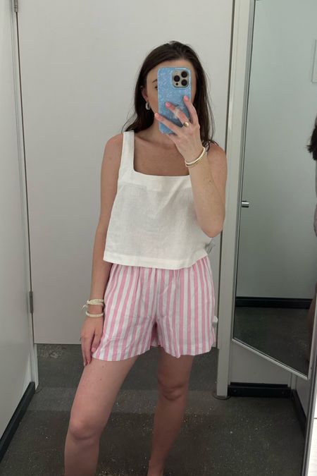 Tues short are giving ~boxer~ trend!! Super cute. I ended up not buying because the XS wasn’t available in store, but I would recommend sizing down in these. I’m usually a size S, but my true size in these were too big. They’re high waisted and linen material, perfect for a summer day. Loving it paired with this linen tank! 

#LTKFindsUnder50 #LTKSeasonal #LTKStyleTip