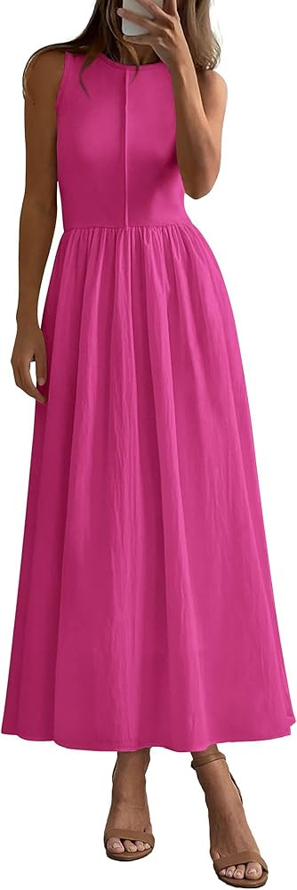 PRETTYGARDEN Maxi Dresses for Women 2026 Summer Casual Sleeveless Patchwork Flowy Vacation Sundre... | Amazon (US)