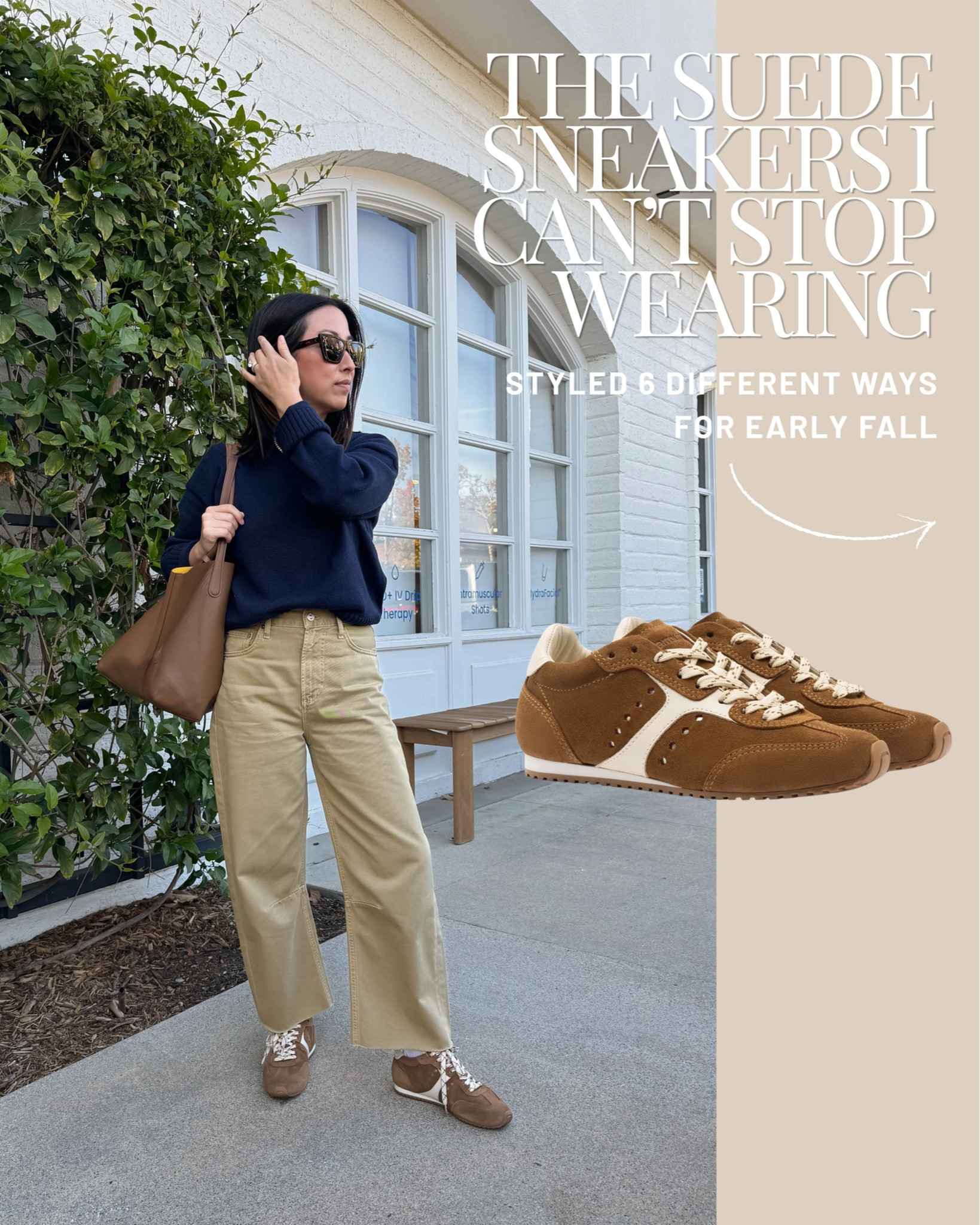 One of my favorite suede sneakers for fall. I wore these to death last year and they’re already back in rotation. They run small, I’d size up a full size. 

Look 1:
Everlane cotton sweater navy xs
Citizens of Humanity Miro jeans 24 - cut hems. This color is old.
Larroude sneakers 6
Mansur Gavriel tote - color is old
Celine sunglasses

Look 2:
AYR jacket small - old, linked similar 
Madewell tee xs - sold out, linked similar 
Everlane cashmere sweater xs 
Varley cargo pants 25" xs 
Larroude sneakers 6, run small 
Mansur Gavriel tote - color is old 
Celine sunglasses

Look 3:
Gap turtleneck sweater petite xs - old
Aritza navy coat xs - color is old
Mansur Gavriel tote - color is old
Varley pants xs 26" inseam
Polo Ralph Lauren hat

Look 4:
Sezane suede jacket small 
Madewell tee xs - sold out, linked similar 
Levi's 501 Crop jeans 26, sized up - my exact wash is sold out, linked similar 
Larroude sneakers 6, run small 
Liffner Hobo Pillow bag 
Gap cable knit sweater xs - old, linked similar 
Polo Ralph Lauren hat

Look 5:
Aritzia sweater small - old, linked similar
Citizens of Humanity Miro jeans 24 - cut hems
Larroude sneakers 6
Mansur Gavriel tote black
YSL Sunglasses

Look 6:
Everlane tee medium
J.Crew denim barn jacket xs - old, linked similar
Citizens of Humanity Miro jeans 24 - cut hems
Larroude sneakers 6
Liffner shoulder bag - old
Celine sunglasses

#LTKmomlife #LTKPetite