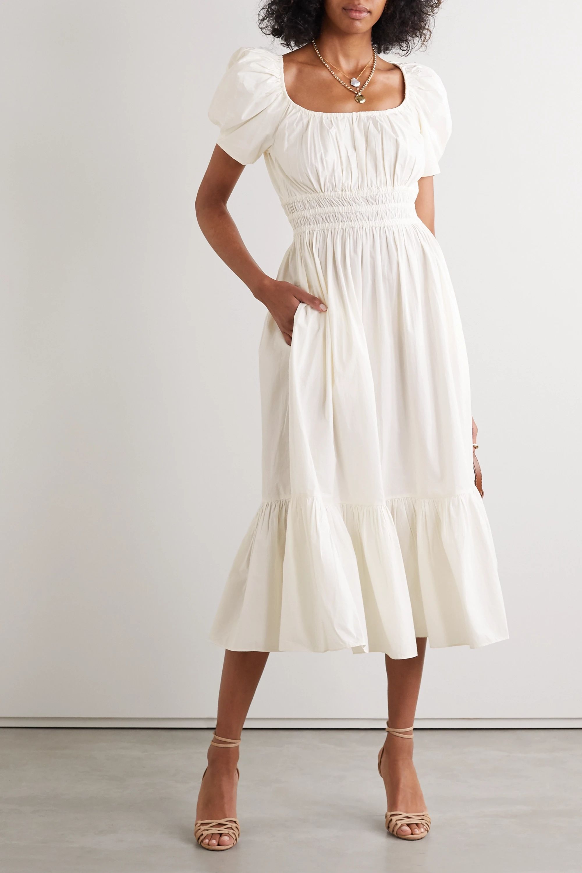 Isla ruffled cotton-poplin midi dress | NET-A-PORTER (US)