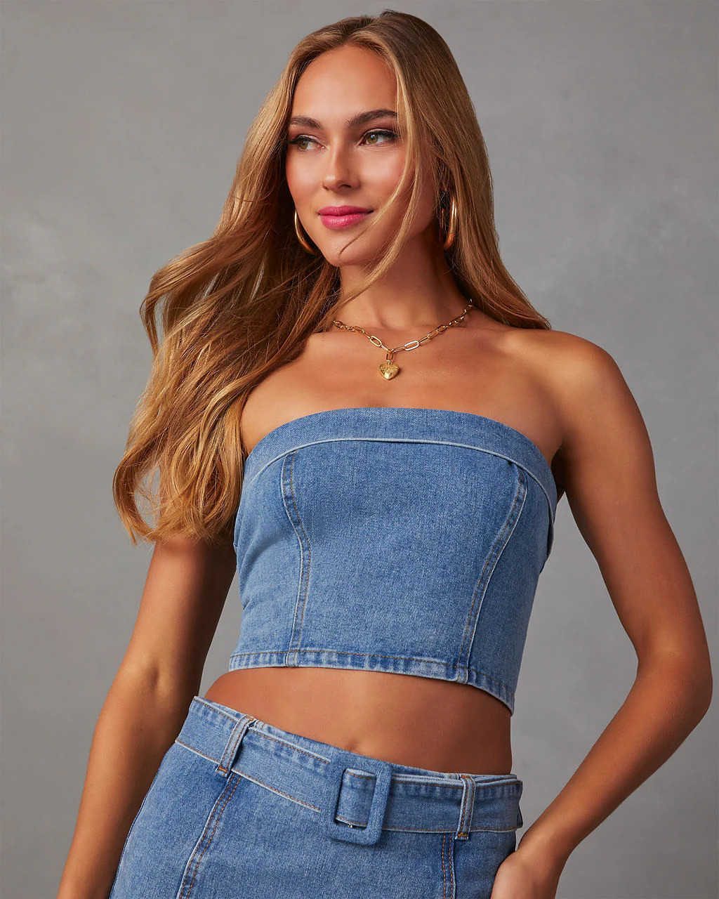 Marie Cropped Denim Tube Top | VICI