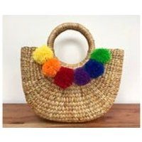 PREORDER rainbow pom pom straw bag, straw market tote, picnic basket, straw handbag,  market bag, beach bag (Rainbow Camryn tote)) | Etsy (US)