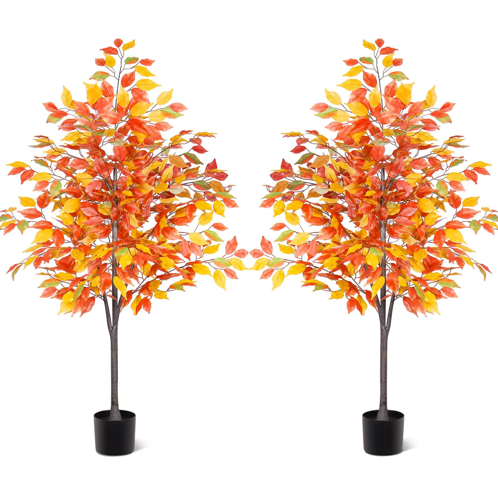 2 Pcs 5Ft Fall Eucalyptus Tree Artificial Autumn Ficus Fall Tree Realistic Fake Plants with Silk ... | Amazon (US)