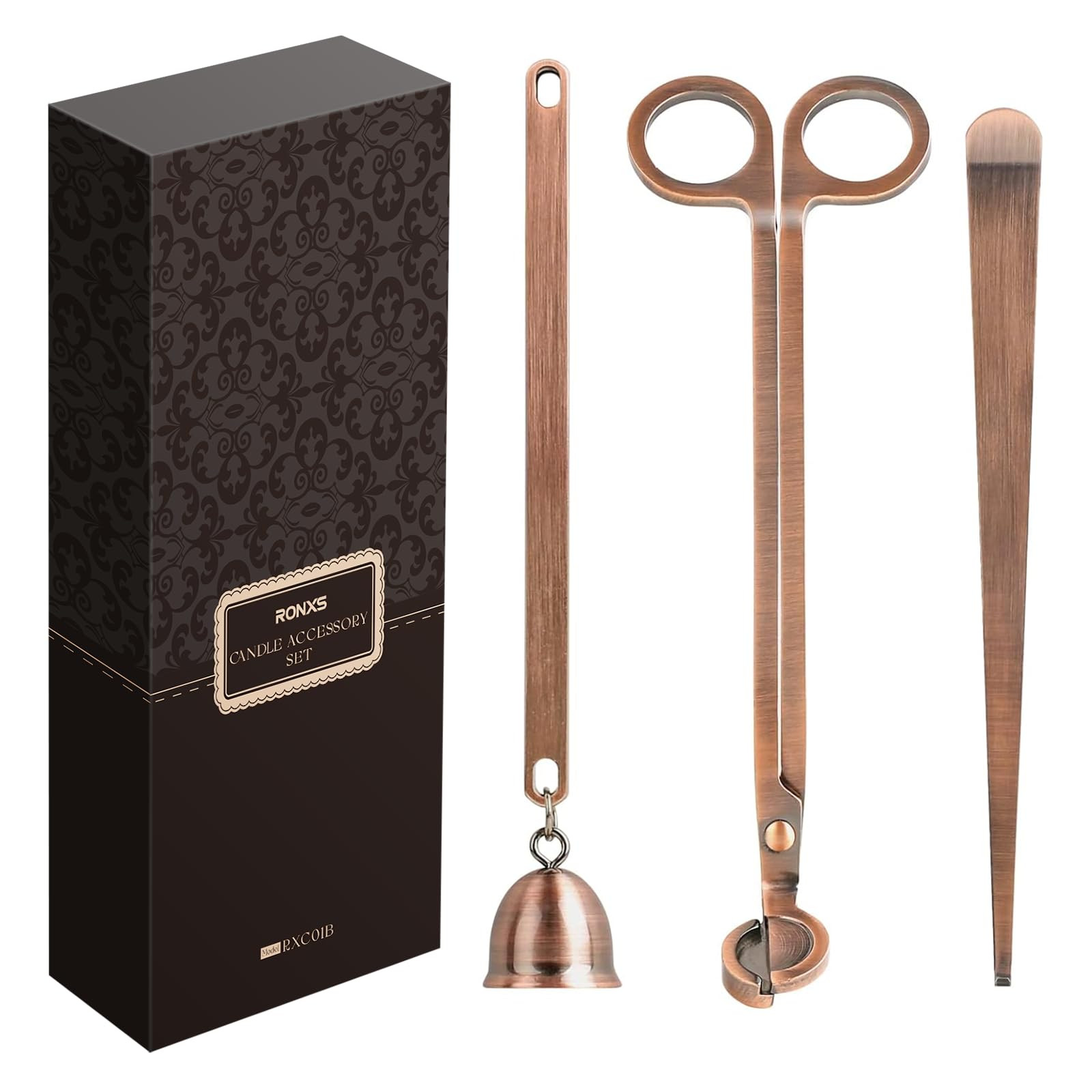 RONXS 3 in 1 Candle Accessory Set, Candle Wick Trimmer Candle Cutter, Candle Snuffer, Candle Wick Dipper with Gift Package for Candle Lover (Copper) | Amazon (US)