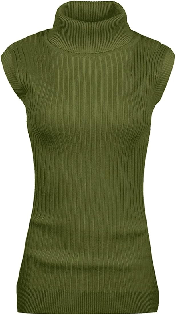 v28 Women Sleeveless High Neck Turtleneck Stretchable Knit Sweater Top (L, Beige) at Amazon Women... | Amazon (US)